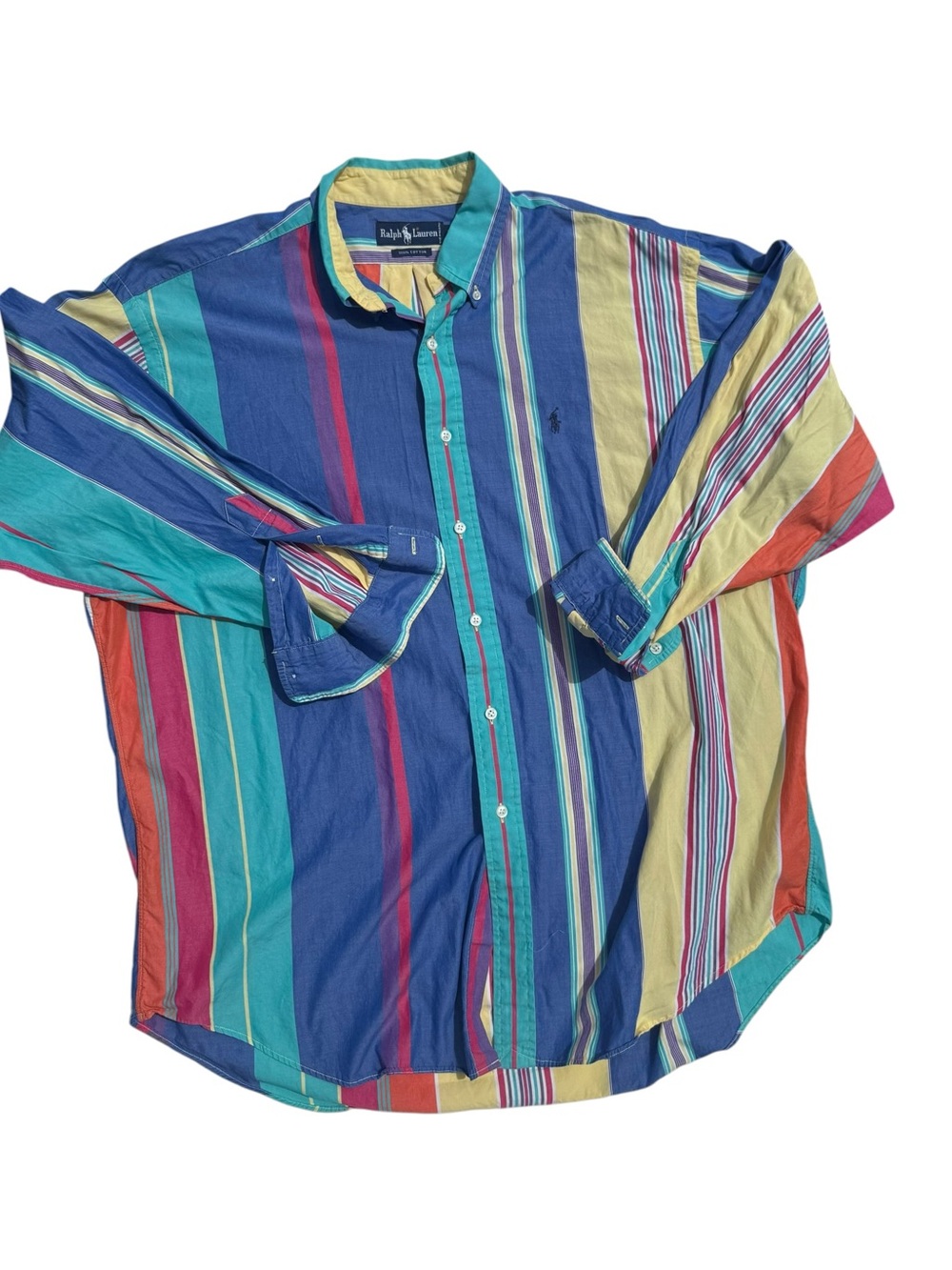 Vintage 90s Polo Ralph Lauren Multicolor Stripe Button Down Shirt Mens L